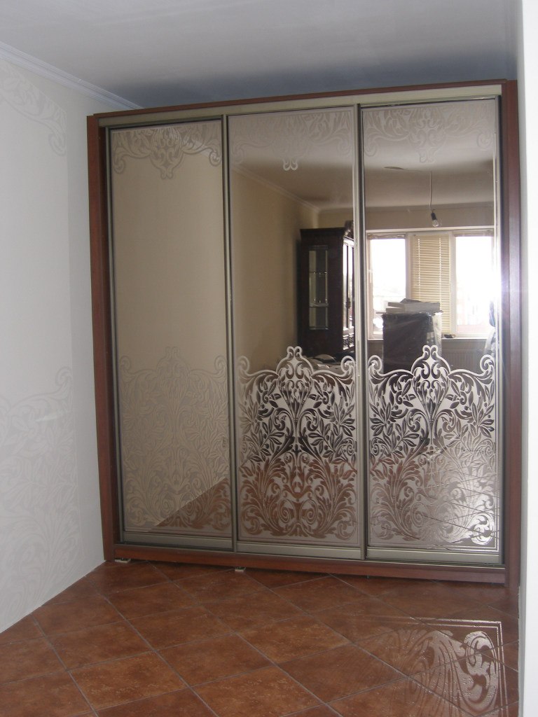 Шкаф купе с пескоструйным рисунком и тонированным зеркалом 