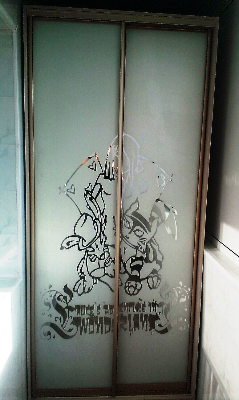 Шкаф купе с пескоструйным рисунком на балкон 