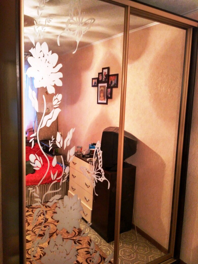 Шкаф купе с пескоструйным рисунком в гостиную    