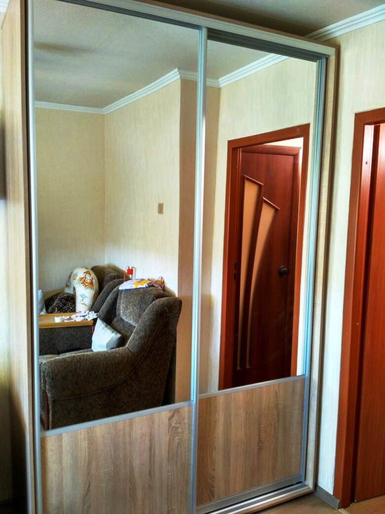 Комбинированный шкаф купе в гостиную с зеркалом